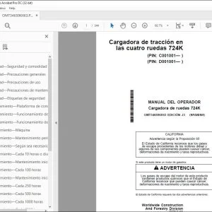 John Deere Cargadora de ruedas 724K MANUAL DEL OPERADOR OMT346596X63 PDF