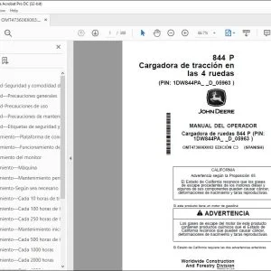 John Deere Cargadora de ruedas 844 P MANUAL DEL OPERADOR PDF