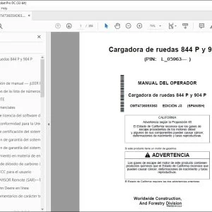 John Deere Cargadora de ruedas 844 P y 904 P MANUAL DEL OPERADOR - PDF