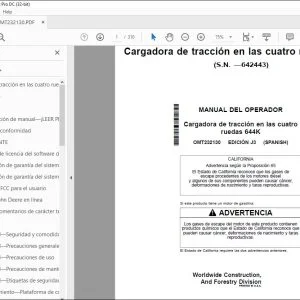 Manual del Operador John Deere Cargadora de Tracción 644K PDF