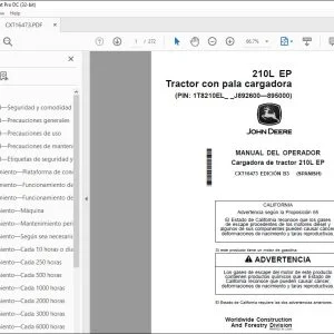 John Deere Cargadora de tractor 210L EP MANUAL DEL OPERADOR CXT16473 PDF