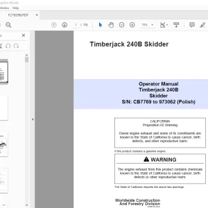 John Deere zrywkowy Serii 240B operatora i konserwatora PDF