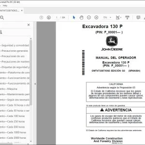 John Deere Excavadora 130 P MANUAL DEL OPERADOR OMT473387X063 PDF