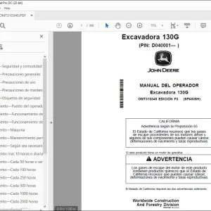 John Deere Excavadora 130G MANUAL DEL OPERADOR OMT310345 PDF