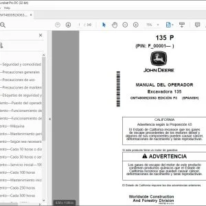 John Deere Excavadora 135 MANUAL DEL OPERADOR OMT480092X063 PDF
