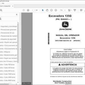John Deere Excavadora 135G MANUAL DEL OPERADOR OMT319588 - PDF DOWNLOAD