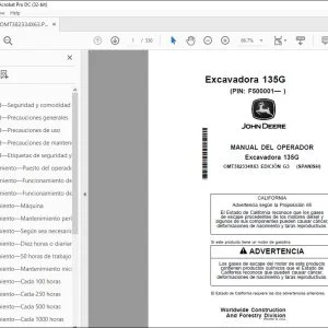 John Deere Excavadora 135G MANUAL DEL OPERADOR OMT382334X63 PDF