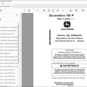 John Deere Excavadora 160 Tier P Gen-A MANUAL DEL OPERADOR PDF