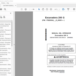 John Deere Excavadora 200 G MANUAL DEL OPERADOR OMT499736X063 PDF
