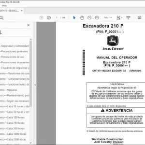John Deere Excavadora 210 P MANUAL DEL OPERADOR OMT471166X063 PDF