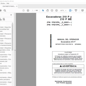 John Deere Excavadora 210 P MANUAL DEL OPERADOR OMT499737X063 PDF