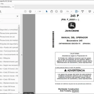 John Deere Excavadora 245 MANUAL DEL OPERADOR OMT480096X063 PDF