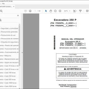 John Deere Excavadora 250 P MANUAL DEL OPERADOR OMT499742X063 PDF
