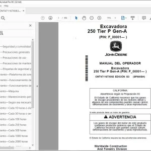 John Deere Excavadora 250 Tier P Gen-A MANUAL DEL OPERADOR PDF