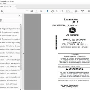 John Deere Excavadora 30 P MANUAL DEL OPERADOR OMT489506X063 PDF