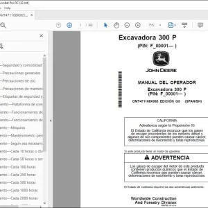 John Deere 300 P Excavadora Manual del Operador (OMT471168X063) PDF