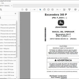John Deere Excavadora 300 P MANUAL DEL OPERADOR OMT471168X063 PDF