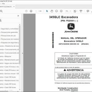 John Deere Excavadora 345GLC MANUAL DEL OPERADOR OMT410225X63 PDF