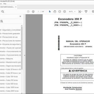 Manual de Operación para la Excavadora John Deere 350 P PDF