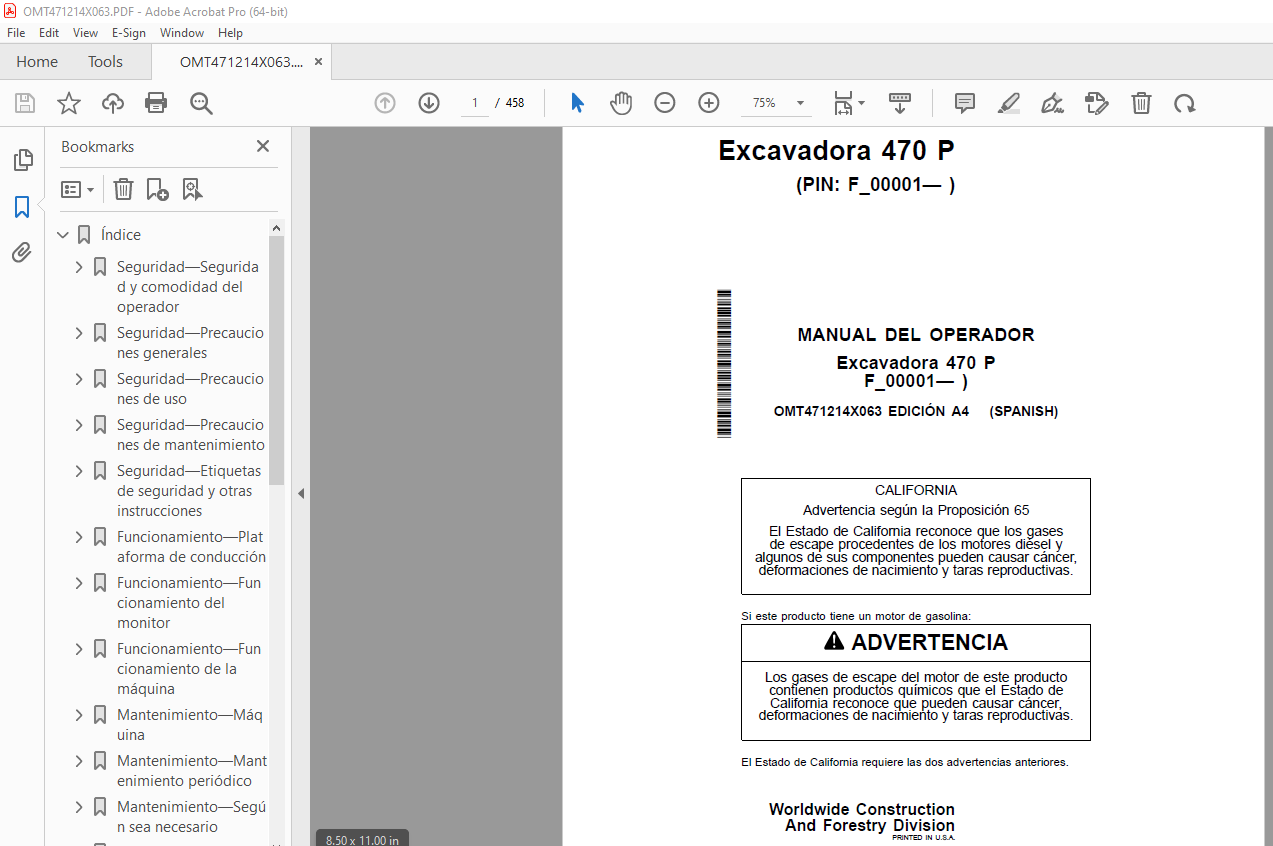 John Deere Excavadora 470 P MANUAL DEL OPERADOR OMT471214X063 PDF ...