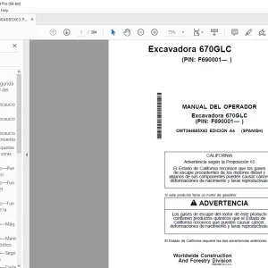 John Deere Excavadora 670GLC MANUAL DEL OPERADOR OMT364685X63 PDF