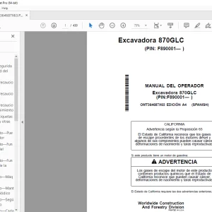 John Deere Excavadora 870GLC MANUAL DEL OPERADOR OMT364687X63 PDF