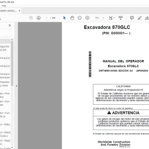 John Deere Excavadora 870GLC MANUAL DEL OPERADOR OMT489514X063 PDF