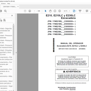 John Deere Excavadora E210, E210LC y E230LC MANUAL DEL OPERADOR PDF