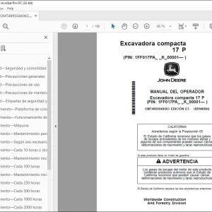 John Deere Excavadora compacta 17 P MANUAL DEL OPERADOR PDF