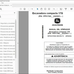 John Deere Excavadora compacta 17G MANUAL DEL OPERADOR OMT361076X63 PDF