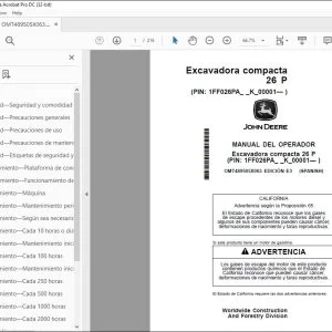John Deere Excavadora compacta 26 P MANUAL DEL OPERADOR OMT489505X063 PDF