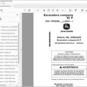 John Deere Excavadora compacta 60 P MANUAL DEL OPERADOR PDF