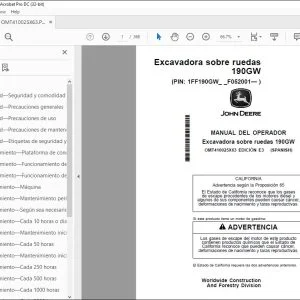 John Deere Excavadora sobre 190GW MANUAL DEL OPERADOR PDF