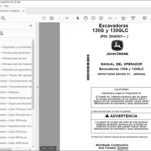 John Deere Excavadoras 130G y 130GLC MANUAL DEL OPERADOR PDF