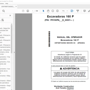 John Deere Excavadoras 160 P MANUAL DEL OPERADOR OMT499734X063 - PDF DOWNLOAD