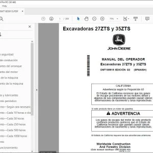 John Deere Excavadoras 27ZTS y 35ZTS MANUAL DEL OPERADOR OMT185915 PDF