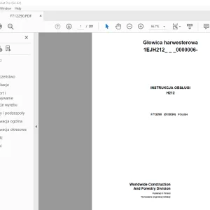 John Deere H212 Głowica harwesterowa INSTRUKCJA OBSŁUGI F712290 PDF