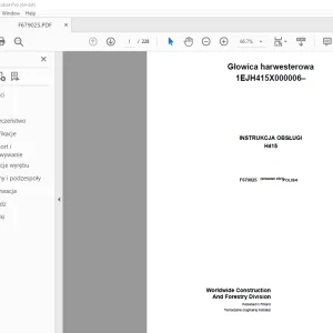 John Deere H415 Głowica harwesterowa INSTRUKCJA OBSŁUGI F679025 PDF