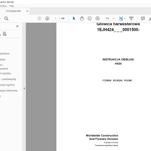 John Deere H424 Głowica harwesterowa INSTRUKCJA OBSŁUGI F720094 PDF