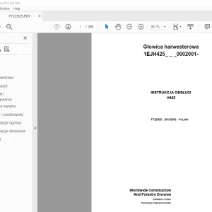 John Deere H425 Głowica harwesterowa INSTRUKCJA OBSŁUGI F722925 PDF