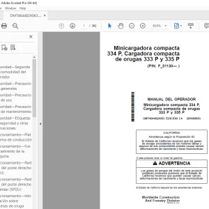 John Deere Minicargadora 334 P, Cargadora compacta 333 P y 335 P MANUAL DEL OPERADOR PDF