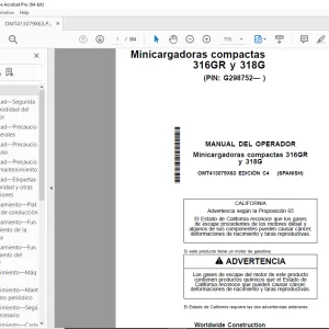 John Deere Minicargadoras Compactas 316GR 318G Guia del Operador PDF
