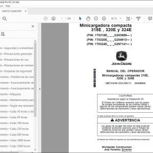 Manual de Operación para John Deere 318E, 320E, 324E Minicargadoras PDF