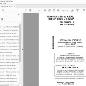 John Deere 620G, 620GP, 622G y 622GP MANUAL DEL OPERADOR PDF