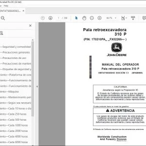 John Deere Pala retroexcavadora 310 P MANUAL DEL OPERADOR PDF