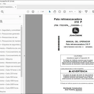John Deere Pala Retroexcavadora 310 P Manual del Operador PDF Download
