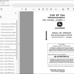 John Deere Pala retroexcavadora 310K EP MANUAL DEL OPERADOR OMT305726 PDF
