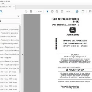John Deere Pala retroexcavadora 310K MANUAL DEL OPERADOR OMT305707 PDF