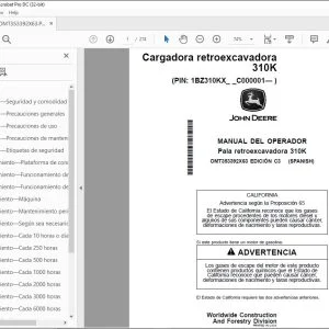 John Deere Pala retroexcavadora 310K MANUAL DEL OPERADOR OMT353392X63 PDF