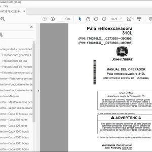John Deere Pala retroexcavadora 310L MANUAL DEL OPERADOR OMT357550X63 PDF